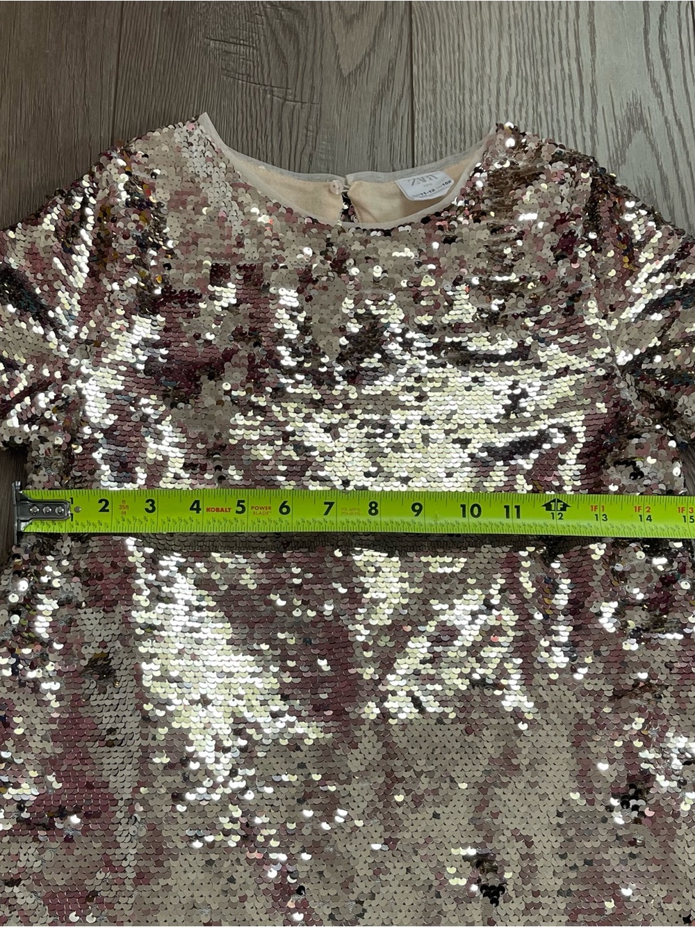 ZARA Kids Size 11-12 Gold Sequin Short Sleeve Party Dress - Picture 8 of 9